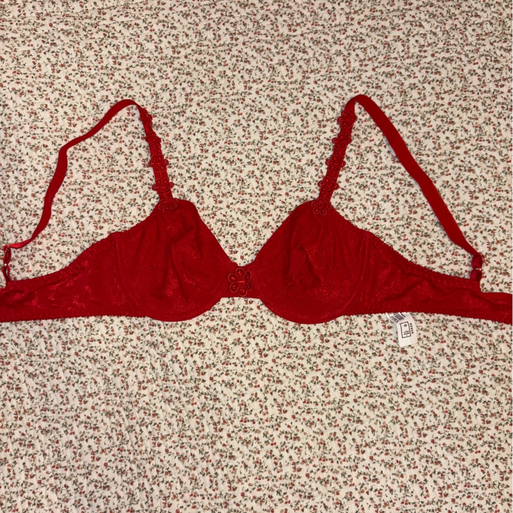 Vintage Red Floral Appliqué Bralette